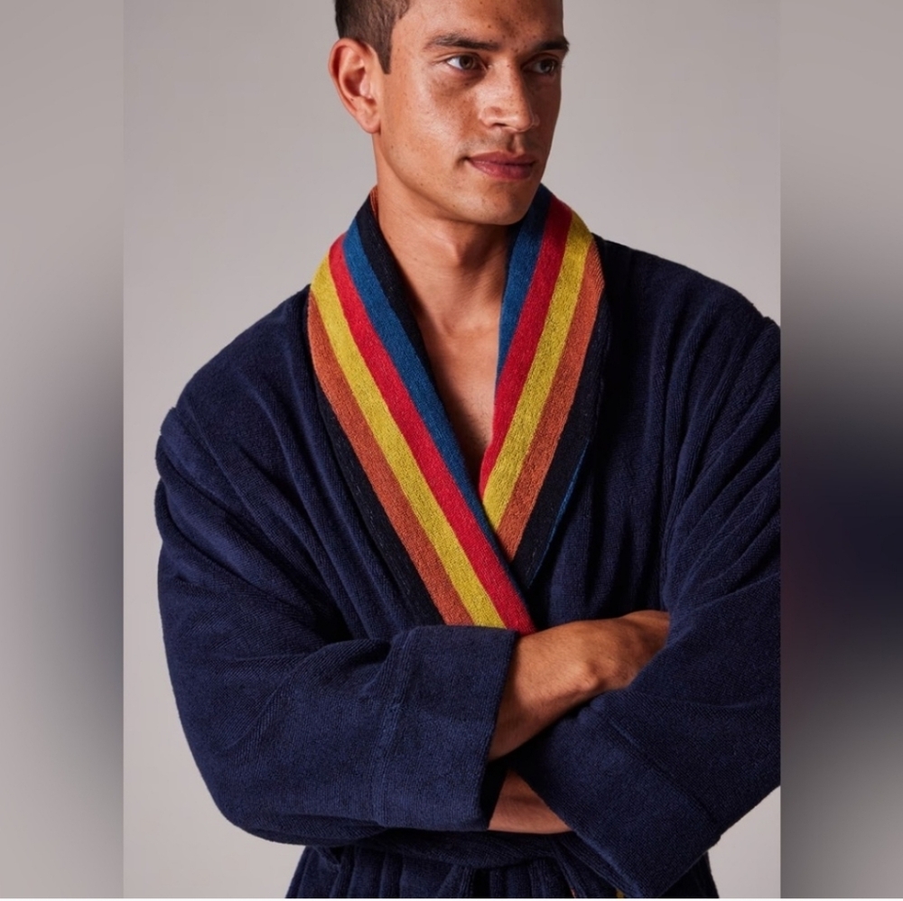 Paul Smith Navy Robe with Multicolor Collar